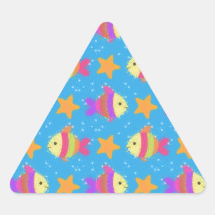 Cute Fish & Starfish Pattern Driehoek Sticker