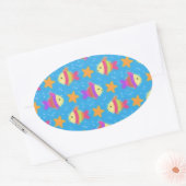 Cute Fish & Starfish Pattern Ovale Sticker (Envelop)