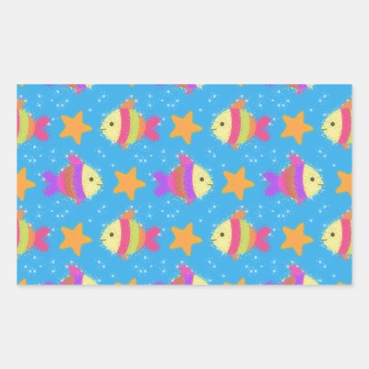 Cute Fish & Starfish Pattern Rechthoekige Sticker (Voorkant)
