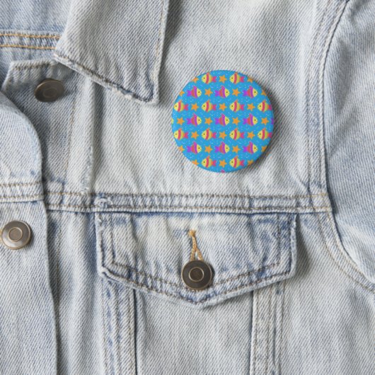 Cute Fish & Starfish Pattern Ronde Button 5,7 Cm (In situ)