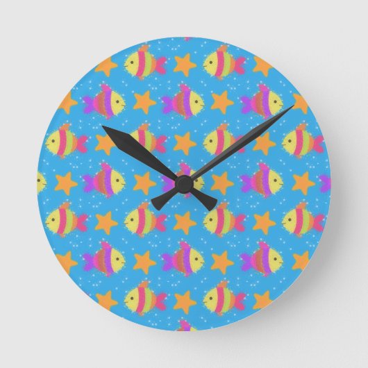 Cute Fish & Starfish Pattern Ronde Klok (Voorkant)