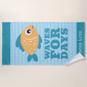 Cute Fish Waves for Days Personalized Kids Strandlaken (Voorkant)