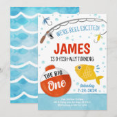 Cute Fishing 1er Anniversaire Fête Invitation (Devant / Derrière)