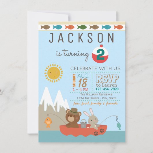 Cute Fishing Anniversaire Fête Invitations (Devant)