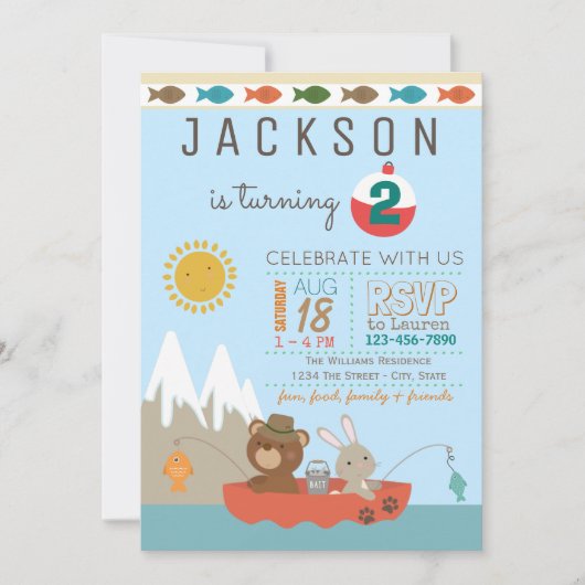 Cute Fishing Anniversaire Fête Invitations (Devant)