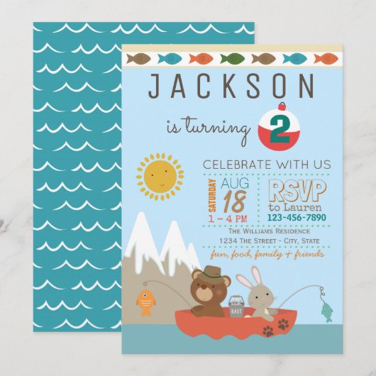 Cute Fishing Anniversaire Fête Invitations (Devant / Derrière)