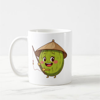 Cute Fishing Coconut Cartoon - Tropical Summer Vib Koffiemok