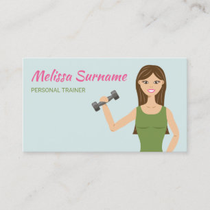 Cute Fitness Girl Illustration Personal Trainer Visitekaartje