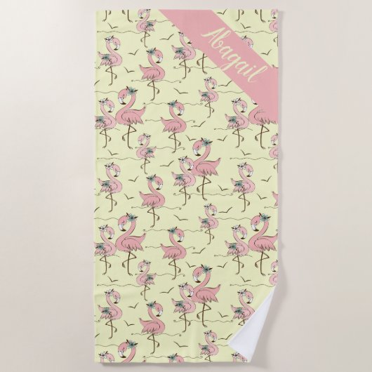 Cute Flamants roses personnalisés Serviette de pla (Devant)