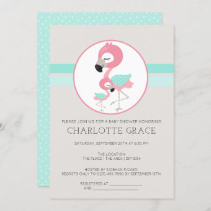 Cute Flamingo Bird Personalized Baby shower Kaart