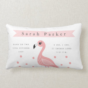 Cute Flamingo Birth Announcement Nursery Pillow Kussen