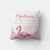 Cute Flamingo Birth Announcement Nursery Pillow Kussen (Voorkant)