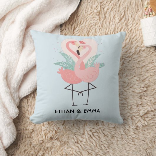 Cute Flamingo Couple Personalized Valentijnsdag Kussen (Deken)