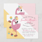 Cute Flamingo, Cupcakes & Doughnuts Sweet 16 Party Uitnodiging Briefkaart (Voorkant / Achterkant)
