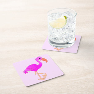 Cute Flamingo - Happy Vierkante Kartonnen Onderzetter