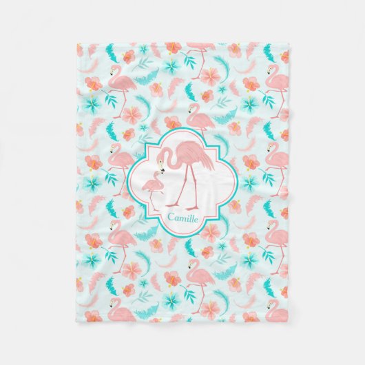 Cute Flamingo Ma en Baby Pattern Fleece Deken (Voorkant)