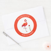 Cute Flamingo on Coral & White Homemade Ronde Sticker (Envelop)