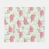 Cute Flamingo patroon aangepaste naam fleece blank Deken (Voorkant (Horizontaal))
