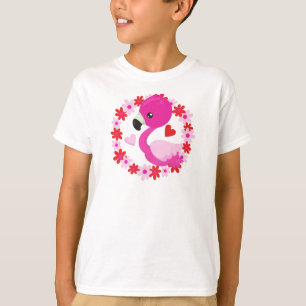 Cute Flamingo, Pink Flamingo, Bird, Flowers, Heart T-shirt
