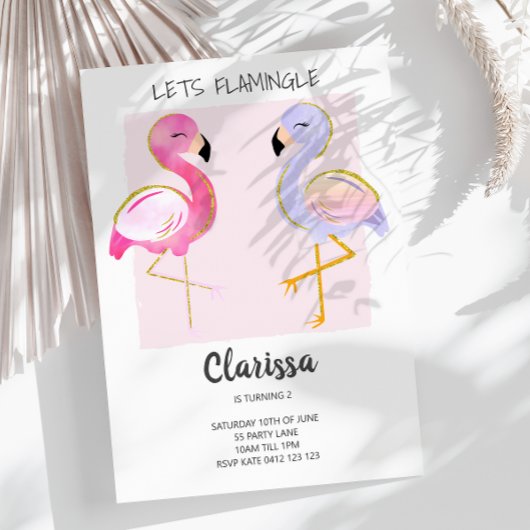Cute Flamingo Pink Girly Invitation Kaart