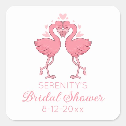 Cute Flamingo Pink Tropical Beach Bridal Shower Vierkante Sticker (Voorkant)