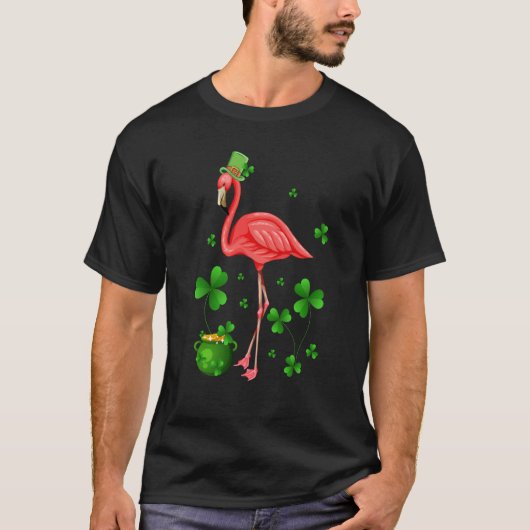 Cute Flamingo St Patrick's Day Leprechaun Hat Flam T-shirt (Voorkant)