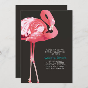 Cute Flamingo Tropical Birthday Party Invitation Kaart