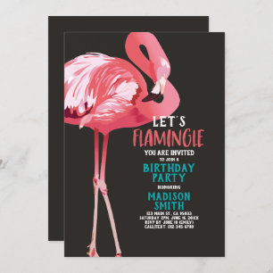 Cute Flamingo Tropical Birthday Party Invitation Kaart