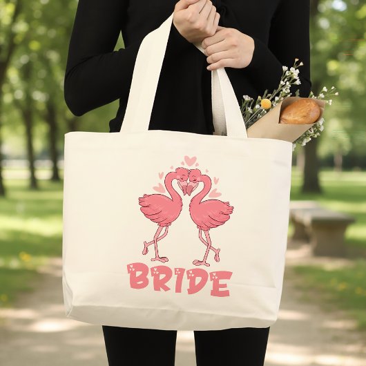 Cute Flamingo Wedding Tropical Beach Bride Grote Tote Bag