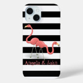 Cute Flamingos, Black, White Stripes Personalized Case-Mate iPhone Case (Achterkant)