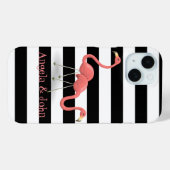 Cute Flamingos, Black, White Stripes Personalized Case-Mate iPhone Case (Achterkant (horizontaal))