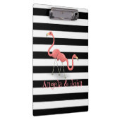 Cute Flamingos, Black, White Stripes Personalized Klembord (Rechts)