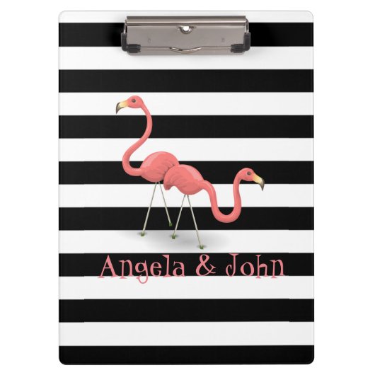Cute Flamingos, Black, White Stripes Personalized Klembord (Voorkant)