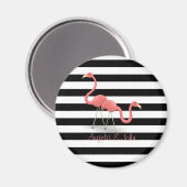 Cute Flamingos, Black, White Stripes Personalized Magneet (Voorkant / Achterkant)