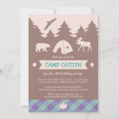 Cute Flannel Girls Camping Invitation de fête d'an (Devant)