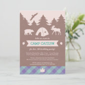 Cute Flannel Girls Camping Invitation de fête d'an (Debout devant)