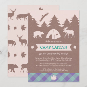 Cute Flannel Girls Camping Invitation de fête d'an