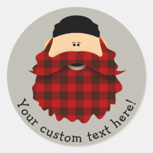Cute Flannel Red Pset Beared Character Ronde Sticker
