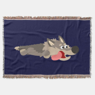 Cute Fleet Cartoon Wolf Throw Blanket Deken