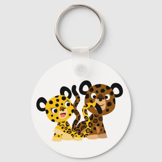 Cute Flirtatious Cartoon Jaguars Sleutelhanger (Voorkant)