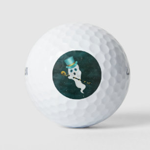 Cute Floating Ghost Blue Eyes Night Sky Skull Cane Golfballen