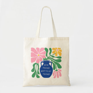 Cute Floral Abstrait Devis Sac fourre-tout bleu ro