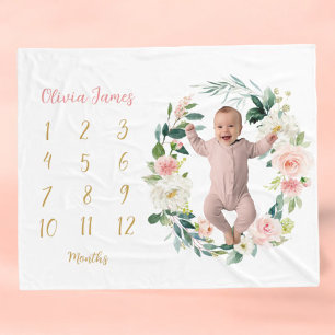 Cute Floral Baby Girl Milestone Maandelijkse Baby Fleece Deken