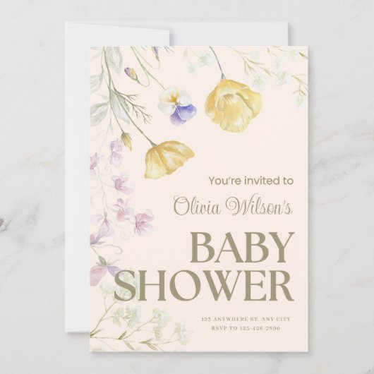Cute Floral Baby Shower Invitation (Devant)