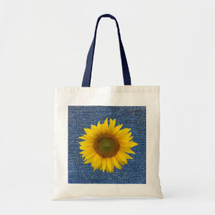 Cute Floral Blue Denim Kijk Gele Zonnebloem Tote Bag