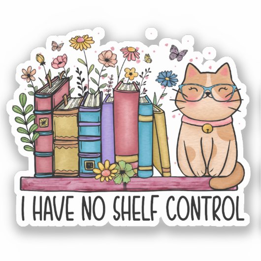 Cute Floral Books en Cat Classic Sticker (Voorkant)