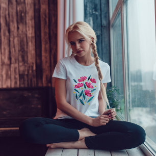 Cute floral bouquet - magenta en blauwgroen t-shirt