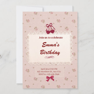 Cute Floral Bow Coquette Anniversaire Invitation