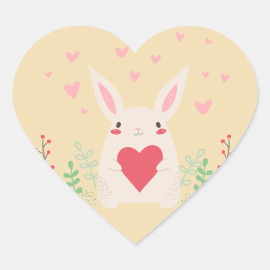 Cute Floral Bunny Kinder Valentijnsdag Hart Sticker (Voorkant)