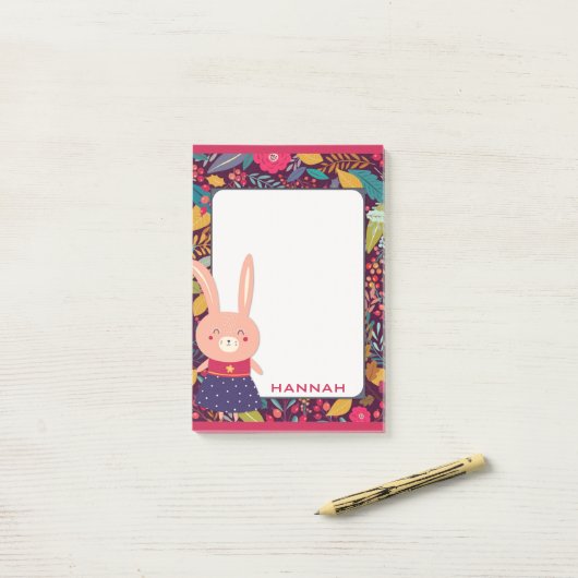 Cute Floral Bunny Rabbit Post-it® Notes (Op bureau)